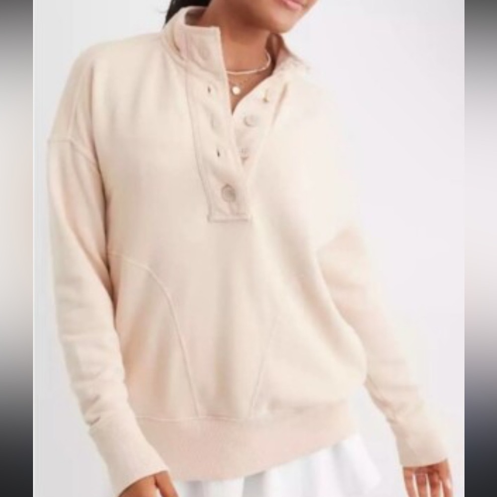 NWT Aerie Light Peach Cream Quarter Button-Up Oversized Sweatshirt